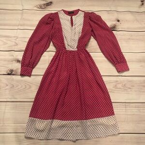 Vintage Cachet Bari Protas 60s 70s Milkmaid Prairie Polka  Dot Pink Midi Dress S